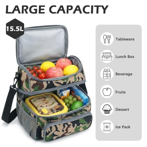 Double Layer Cooler Insulated Lunch Bag Adult Lunch Box Large Tote Bag for Men