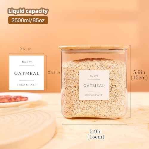 2 Pack Square Glass Flour and Sugar Containers with 132 Kitchen Pantry Labels (2 Count)