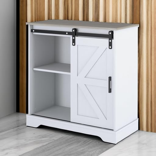 Sliding Barn Door Buffet Sideboard Storage Cabinet Coffee Bar Kitchen Farmhouse Style