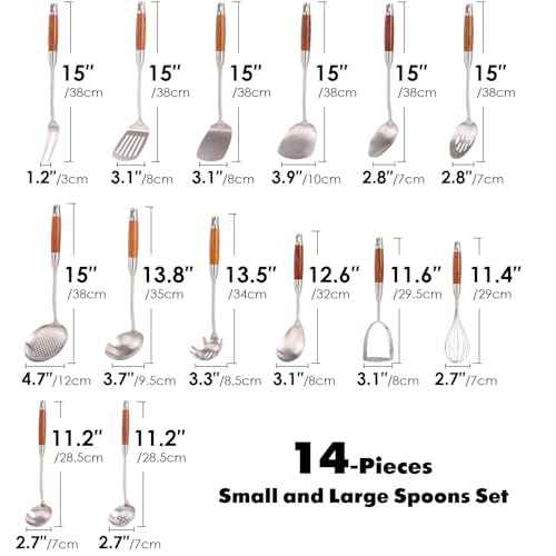 15” Metal Kitchen Utensils Set with RooseWood Handle