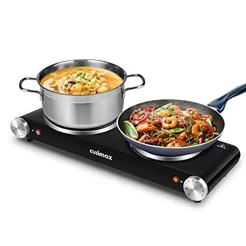 Hot Plate for Cooking 1800W Portable Electric Double Burner Countertop Cooktop Cast Iron Stove Heating Plate with 7 Power Levels Adjustable Temp Control