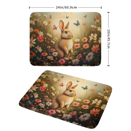 Easter Bunny Dish Drying Mat Flower Butterfly Kitchen Drainer Mat 18x24 inch Absorbent Reversible Dish Rack Pad for Counter Tabletop Decor