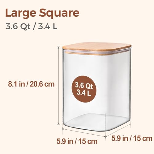 Glass Storage Jars with Bamboo Lids 3.6 Qt Large Pantry Square