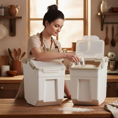 50 Pound Large Food Grade Container for Rice Flour Sugar (2 Count)