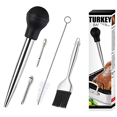 Stainless Steel Turkey Baster & Barbecue Basting Brush With 2 Flavor Injector Needles