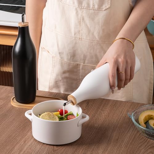 Sweejar Matte Ceramic Olive Oil Dispenser Bottles with Bamboo Tray