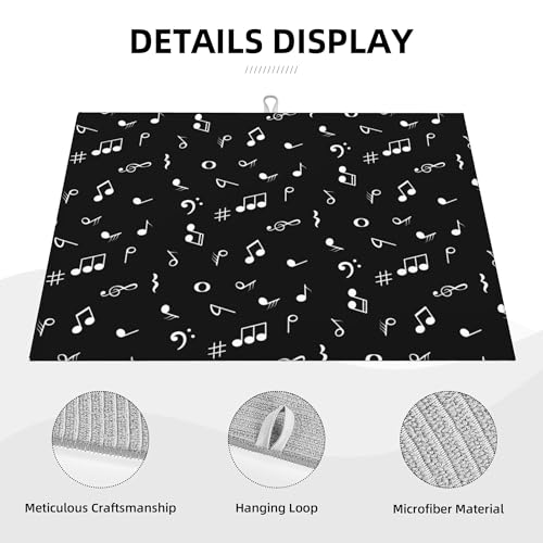 Music Notes Dish Drying Mat for Kitchen Counter Musicial Dish Drainer Rack Mats 16x18 Inches Absorbent Reversible Black Drying Pad