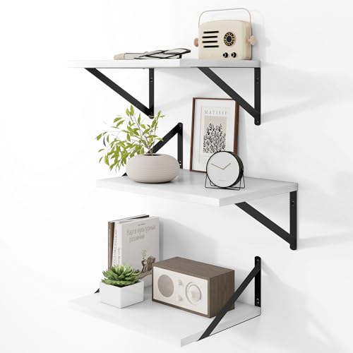 16W x 12D Deep Floating Shelves Set of 3 White (3 Count)