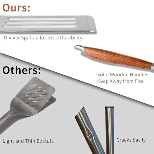 Heavy Duty Grilling Accessories Rose Wooden BBQ Grilling Tools Set (4 Count)