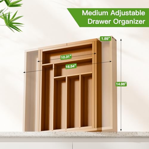 Bamboo Expandable Silverware Drawer Organizer