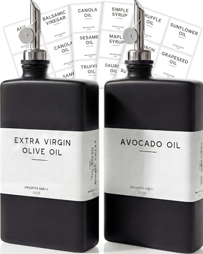 Black Glass Olive Oil Dispenser Bottle for Kitchen by Brighter Barns (2 Count)