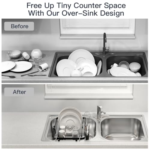 Expandable Dish Drying Rack Over The Sink with Anti Slip Grip