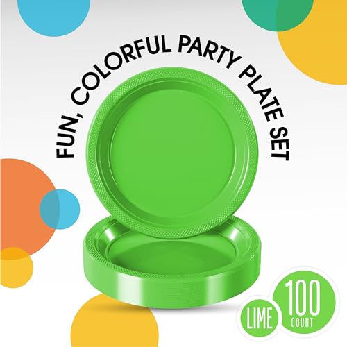 Sturdy Lime Green Plastic Plates 7" Cake Plates 100 Pcs (100 Count)