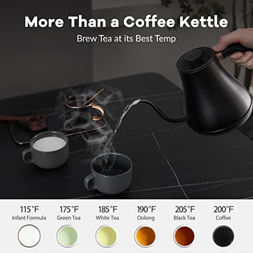 Electric Kettle Gooseneck Pour Over Kettle ±1℉ Temperature Control Quick Heating Water Boiler for Coffee & Tea & Formula Auto Shut Off Tea Kettle 1200 Watt