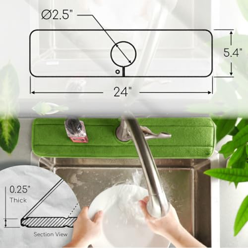 Original SINKMAT 24in XL Faucet Splash Guard Extra Long Microfiber Sink Drip Catcher Mat Non Slip Countertop Protector Drying Pad Kitchen Bathroom RV Machine Washable [Moss Green]