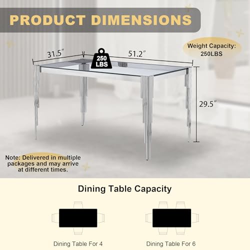 51'' Modern Glass Dining Table for 4 People