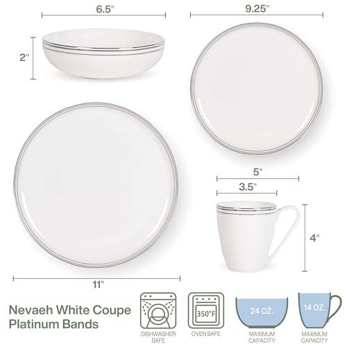 by Fitz and Floyd Nevaeh Bone China Coupe Platinum Bands Dinnerware Set