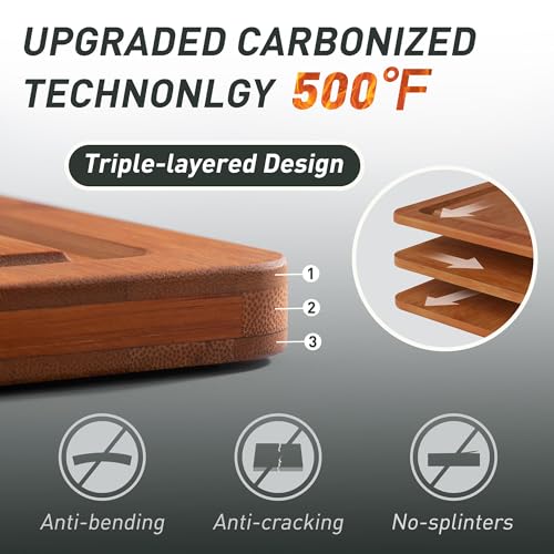 3 Packs Bamboo Cutting Board Set with Non Slip Feet Holder and Over Sink Nice Solid Thick Wood Juice Groove Chopping Board Extra Large Big Small Best Hardwood Kitchen Organic Vegetable Meat BBQ Kit (3 Count)