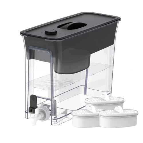 WFD-40L-L Water Filter Dispenser with 3 Filters, 35-Cup Large Capacity, 200-Gallon Long-Life, Faster Filtration, Reduces Chlorine, PFOA/PFOS and More, BPA Free, Black