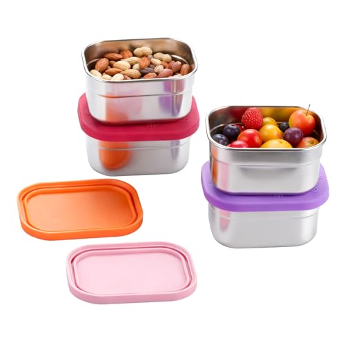 4 Pack Stainless Steel Kids Snack Containers with Lids (4 Count)