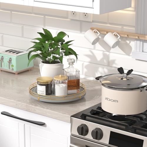 Oroutor 10 Inch Gray Wooden Lazy Susan Spice Organizer for Cabinet