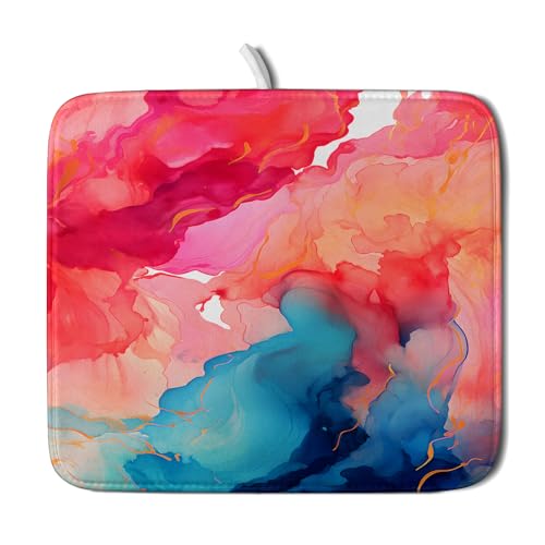 Ink Painting Dish Drying Mat Abstract Art Microfiber Drying Pads Kitchen Washable Dish Drainer Pad 16 x 18 Inch