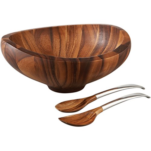 Butterfly Acacia Wood Salad Bowl with 2 Salad Servers