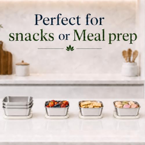 Flexibento Leak proof Stainless Steel Snack Containers with Silicone Lids (2 Count)