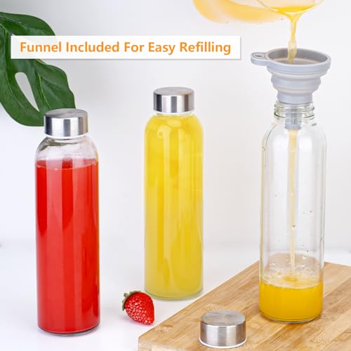 18 oz Glass Water Bottles with Stainless Steel Lids (12 Count)