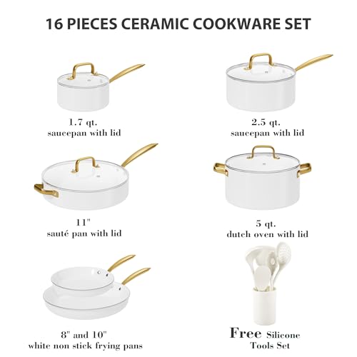 Ceramic Cookware Set 16 Pcs Pots and Pans Set Non Stick