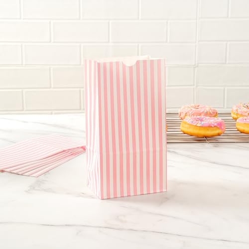Pink And White Stripe Paper Bag (100 Count)