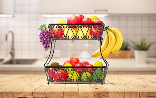 2 Tier Countertop Fruit Basket Bowl Storage (24 Count)