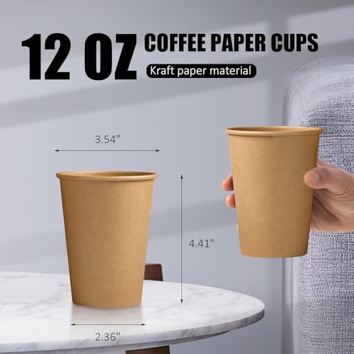 1000 Pack 12 oz Paper Cups Brown Kraft Disposable Hot Coffee Cups (1000 Count)