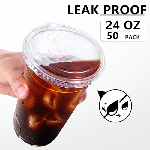 50 Pack 24 oz Clear Plastic Cups with Sip Lids (50 Count)