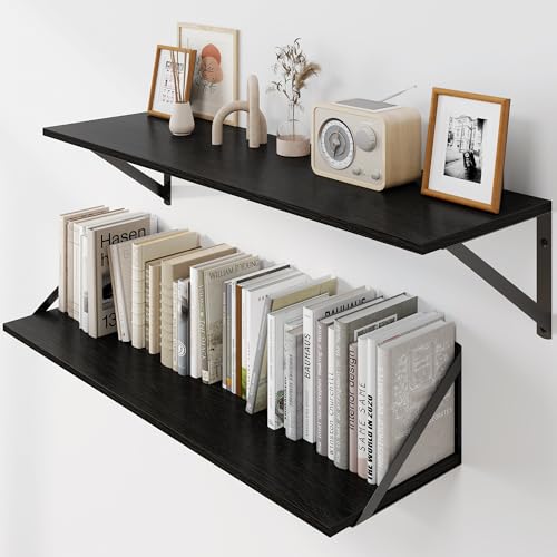 Black Deep Floating Shelves for Wall (2 Count)