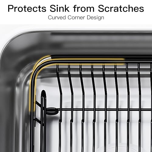 Black Dish Drying Rack in Sink with Utensil Holder