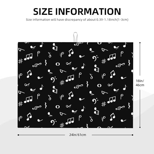 Music Notes Dish Drying Mat for Kitchen Counter Musicial Dish Drainer Rack Mats 16x18 Inches Absorbent Reversible Black Drying Pad