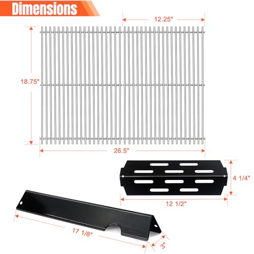 Porcelain Enameled Grill Flavorizer Bar Heat Plates with 2 Pack Stainless Steel Cooking Grates Grill Replacement Parts for Weber Genesis II 300 Series E