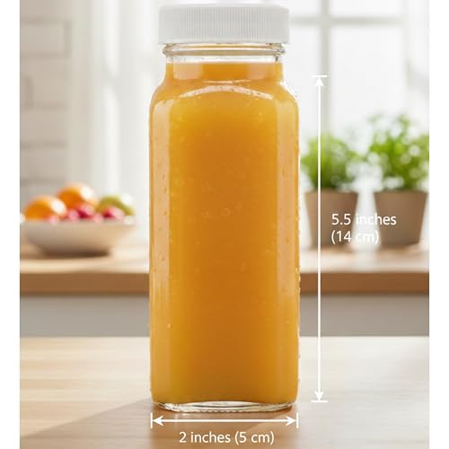 8oz Square Glass Juice Shot Bottle with Lid (6 Count)