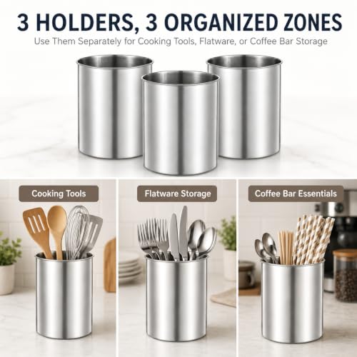 3 Pack Large Stainless Steel Utensil Holders (3 Count)