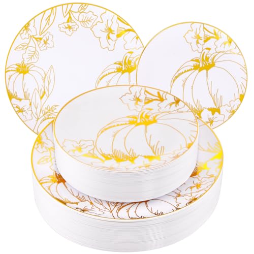 60PCS Thanksgiving Plates & Gold Pumpkin Plates (60 Count)