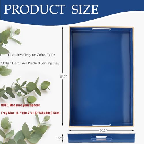Blue Decorative Serving Tray with Handles