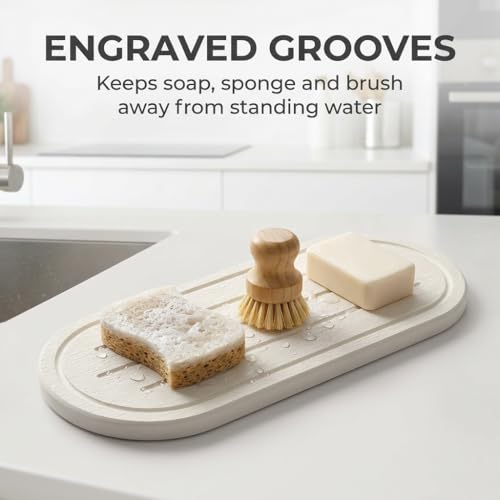 2PCS Water Absorbing Stone Drying Tray Mat for Bathroom Sink & Kitchen Counter Faucet Organizer Decor (2 Count)