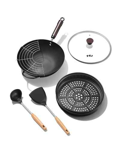 Wok 13 Inch Carbon Steel Wok Pan Set 6PCS & Stir (6 Count)