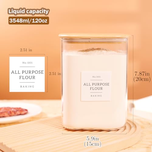 2 Pack Square Glass Flour and Sugar Containers with 132 Kitchen Pantry Labels (2 Count)