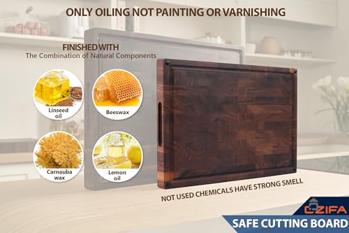 American Dark Walnut Wood Cutting Board 17"x12"x1.6" for Kitchen with Juice Groove