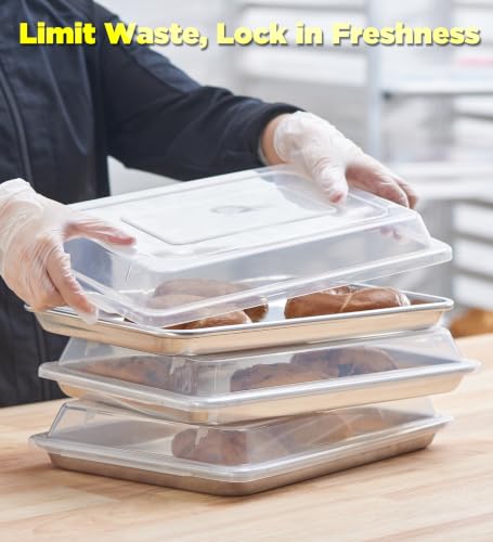 6-Pack 1/4 Size Sheet Pan with Cover Set (12 Piece Bundle), Dishwasher Safe Baking Pans & NSF Certified Polypropylene Lids, Compact Quarter Bun Pan for Meal Prep, Baking & Storage - Silver/Translucent (12 Count)