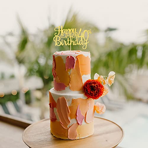 1 PCS Happy 40th Birthday Cake Topper Gold Glitter Cheers to 40 Years Birthday Cake Pick 40 Fabulous Cake Decoration for Happy 40th Birthday Anniversary Party Decorations Supplies