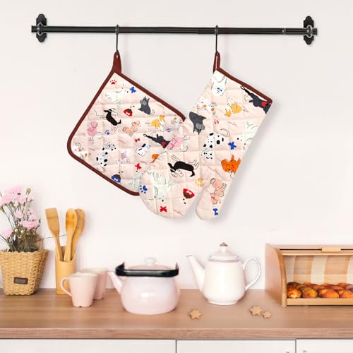 Cute Dog Oven Mitts and Pot Holders Set (2 Count)