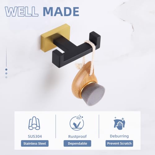 Double Towel Hook Black and Gold